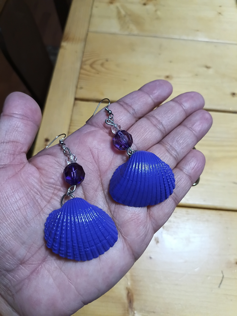 Purple Seashell Dangle Earrings - Picture 2 of 4